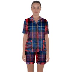 Blue & Red Plaid Satin Short Sleeve Pyjamas Set by WensdaiAmbrose