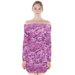 Pink Camouflage Army Military Girl Long Sleeve Off Shoulder Dress by snek