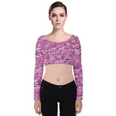 Pink Camouflage Army Military Girl Velvet Long Sleeve Crop Top by snek