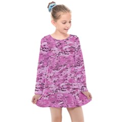 Pink Camouflage Army Military Girl Kids  Long Sleeve Dress by snek