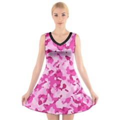 Standard Pink Camouflage Army Military Girl Funny Pattern V-neck Sleeveless Dress by snek