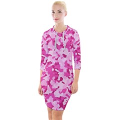 Standard Pink Camouflage Army Military Girl Funny Pattern Quarter Sleeve Hood Bodycon Dress by snek