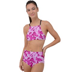 Standard Pink Camouflage Army Military Girl Funny Pattern High Waist Tankini Set by snek