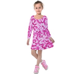 Standard Pink Camouflage Army Military Girl Funny Pattern Kids  Long Sleeve Velvet Dress by snek