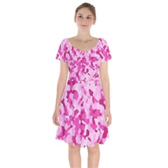 Standard Pink Camouflage Army Military Girl Funny Pattern Short Sleeve Bardot Dress by snek