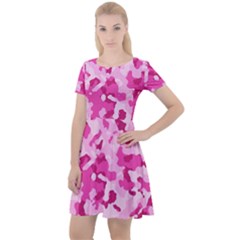 Standard Pink Camouflage Army Military Girl Funny Pattern Cap Sleeve Velour Dress 