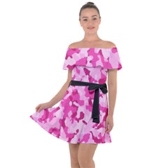 Standard Pink Camouflage Army Military Girl Funny Pattern Off Shoulder Velour Dress by snek