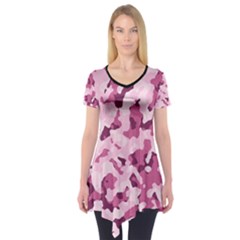 Standard Violet Pink Camouflage Army Military Girl Short Sleeve Tunic  by snek