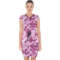 Standard Violet Pink Camouflage Army Military Girl Capsleeve Drawstring Dress  by snek