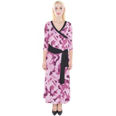 Standard Violet Pink Camouflage Army Military Girl Quarter Sleeve Wrap Maxi Dress by snek