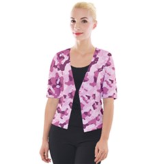 Standard Violet Pink Camouflage Army Military Girl Cropped Button Cardigan by snek