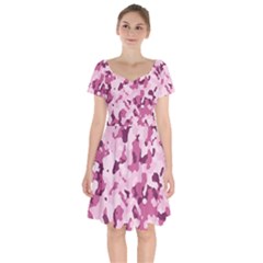 Standard Violet Pink Camouflage Army Military Girl Short Sleeve Bardot Dress by snek