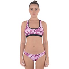 Standard Violet Pink Camouflage Army Military Girl Cross Back Hipster Bikini Set by snek