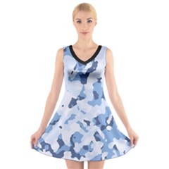 Standard Light Blue Camouflage Army Military V-neck Sleeveless Dress by snek