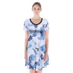 Standard Light Blue Camouflage Army Military Short Sleeve V-neck Flare Dress by snek