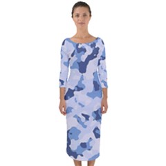 Standard Light Blue Camouflage Army Military Quarter Sleeve Midi Bodycon Dress by snek