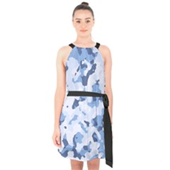 Standard Light Blue Camouflage Army Military Halter Collar Waist Tie Chiffon Dress by snek