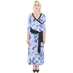 Standard Light Blue Camouflage Army Military Quarter Sleeve Wrap Maxi Dress by snek