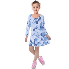 Standard Light Blue Camouflage Army Military Kids  Long Sleeve Velvet Dress by snek