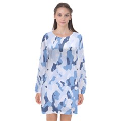 Standard Light Blue Camouflage Army Military Long Sleeve Chiffon Shift Dress  by snek