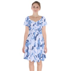 Standard Light Blue Camouflage Army Military Short Sleeve Bardot Dress by snek