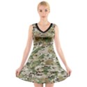 Wood camouflage military army green khaki pattern V-Neck Sleeveless Dress View1