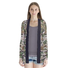 Wood Camouflage Military Army Green Khaki Pattern Drape Collar Cardigan by snek