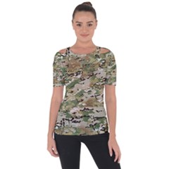 Wood Camouflage Military Army Green Khaki Pattern Shoulder Cut Out Short Sleeve Top by snek