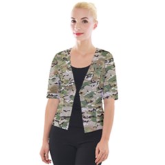 Wood Camouflage Military Army Green Khaki Pattern Cropped Button Cardigan by snek