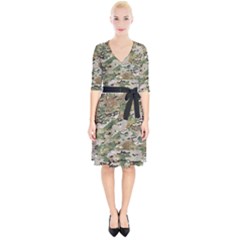 Wood Camouflage Military Army Green Khaki Pattern Wrap Up Cocktail Dress by snek