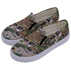 Wood Camouflage Military Army Green Khaki Pattern Kids  Canvas Slip Ons by snek