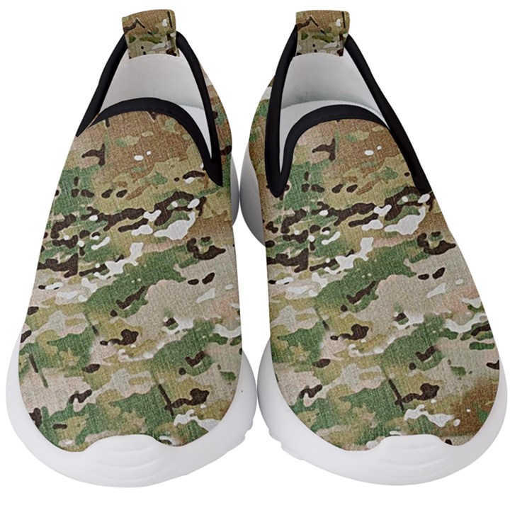 Wood camouflage military army green khaki pattern Kids  Slip On Sneakers