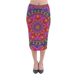 Kaleidoscope Pattern Ornament Velvet Midi Pencil Skirt by Pakrebo