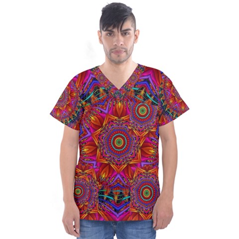 Kaleidoscope Pattern Ornament Men s V-neck Scrub Top by Pakrebo