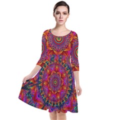 Kaleidoscope Pattern Ornament Quarter Sleeve Waist Band Dress by Pakrebo