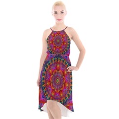 Kaleidoscope Pattern Ornament High-low Halter Chiffon Dress  by Pakrebo