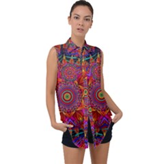 Kaleidoscope Pattern Ornament Sleeveless Chiffon Button Shirt