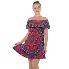 Kaleidoscope Pattern Ornament Off Shoulder Velour Dress