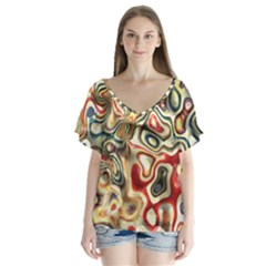 Abstract Background Pattern Art V-neck Flutter Sleeve Top by Pakrebo