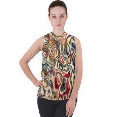 Abstract Background Pattern Art Mock Neck Chiffon Sleeveless Top