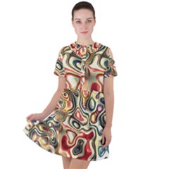 Abstract Background Pattern Art Short Sleeve Shoulder Cut Out Dress 