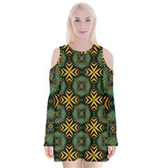 Kaleidoscope Pattern Seamless Velvet Long Sleeve Shoulder Cutout Dress by Pakrebo