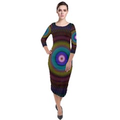 Artskop Kaleidoscope Pattern Quarter Sleeve Midi Velour Bodycon Dress