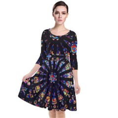 Church Stained Glass Windows Colors Quarter Sleeve Waist Band Dress by Pakrebo