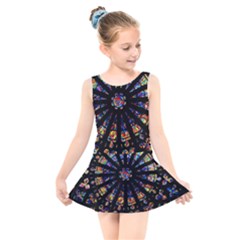 Church Stained Glass Windows Colors Kids  Skater Dress Swimsuit by Pakrebo