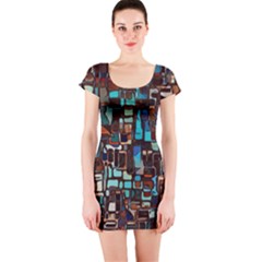 Stained Glass Mosaic Abstract Short Sleeve Bodycon Dress by Pakrebo