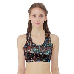 Stained Glass Mosaic Abstract Sports Bra With Border by Pakrebo