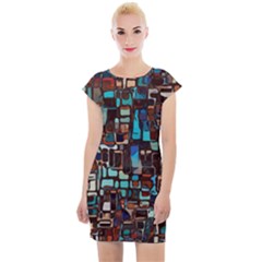 Stained Glass Mosaic Abstract Cap Sleeve Bodycon Dress