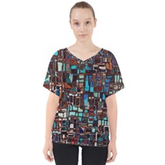 Stained Glass Mosaic Abstract V-neck Dolman Drape Top by Pakrebo