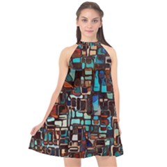 Stained Glass Mosaic Abstract Halter Neckline Chiffon Dress  by Pakrebo